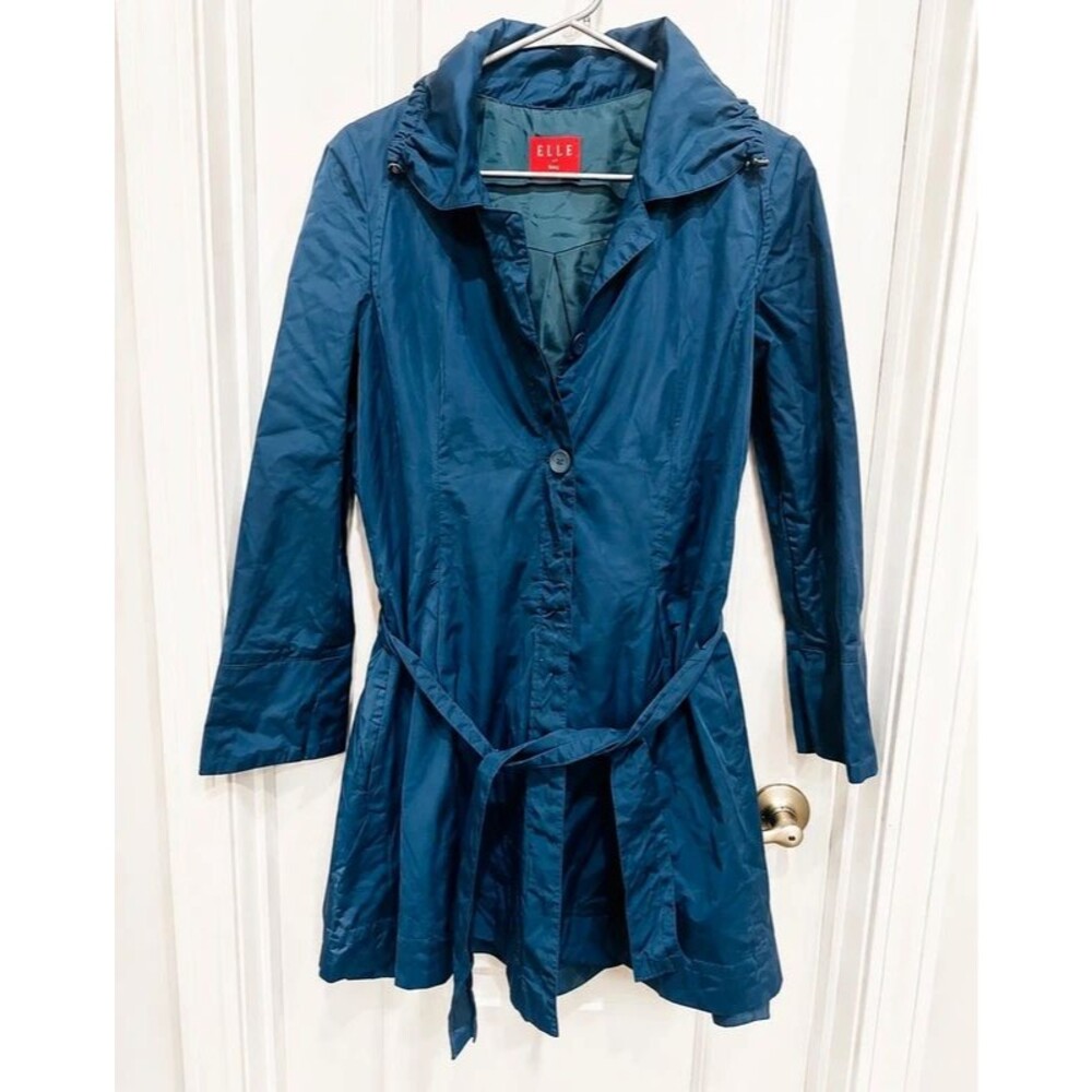 ELLE Women’s Blue Hooded Belted Lightweight Coat Jacket Size M